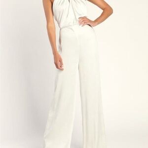 Lulu's Adoring Angel White Halter Wide Leg Halter Jumpsuit